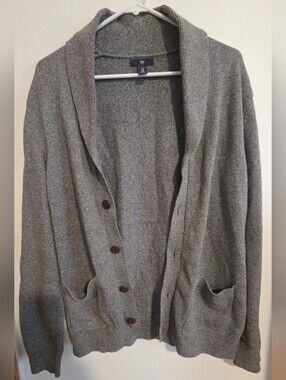 GAP Men's Heather Gray Shawl-Collar Button Front Cardigan